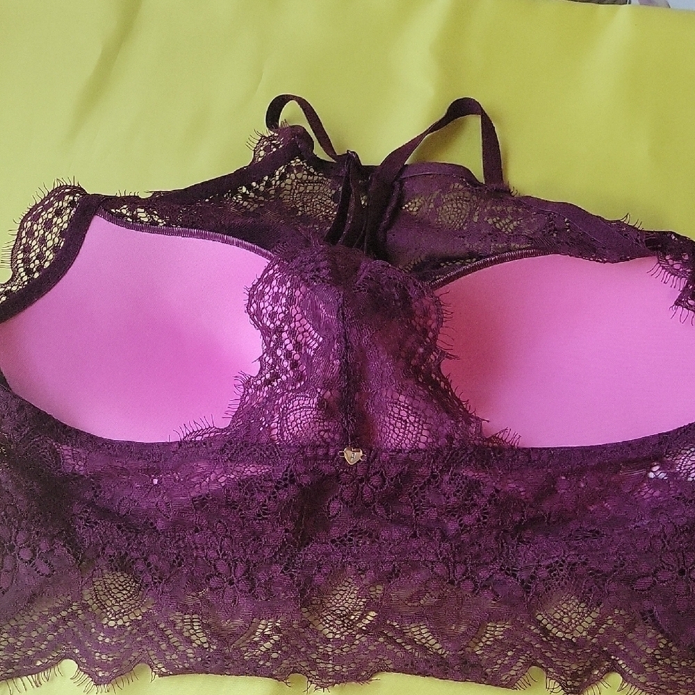 PINK Lace Halter Bralette - Purple Size L(A-C) - Picture 2 of 8